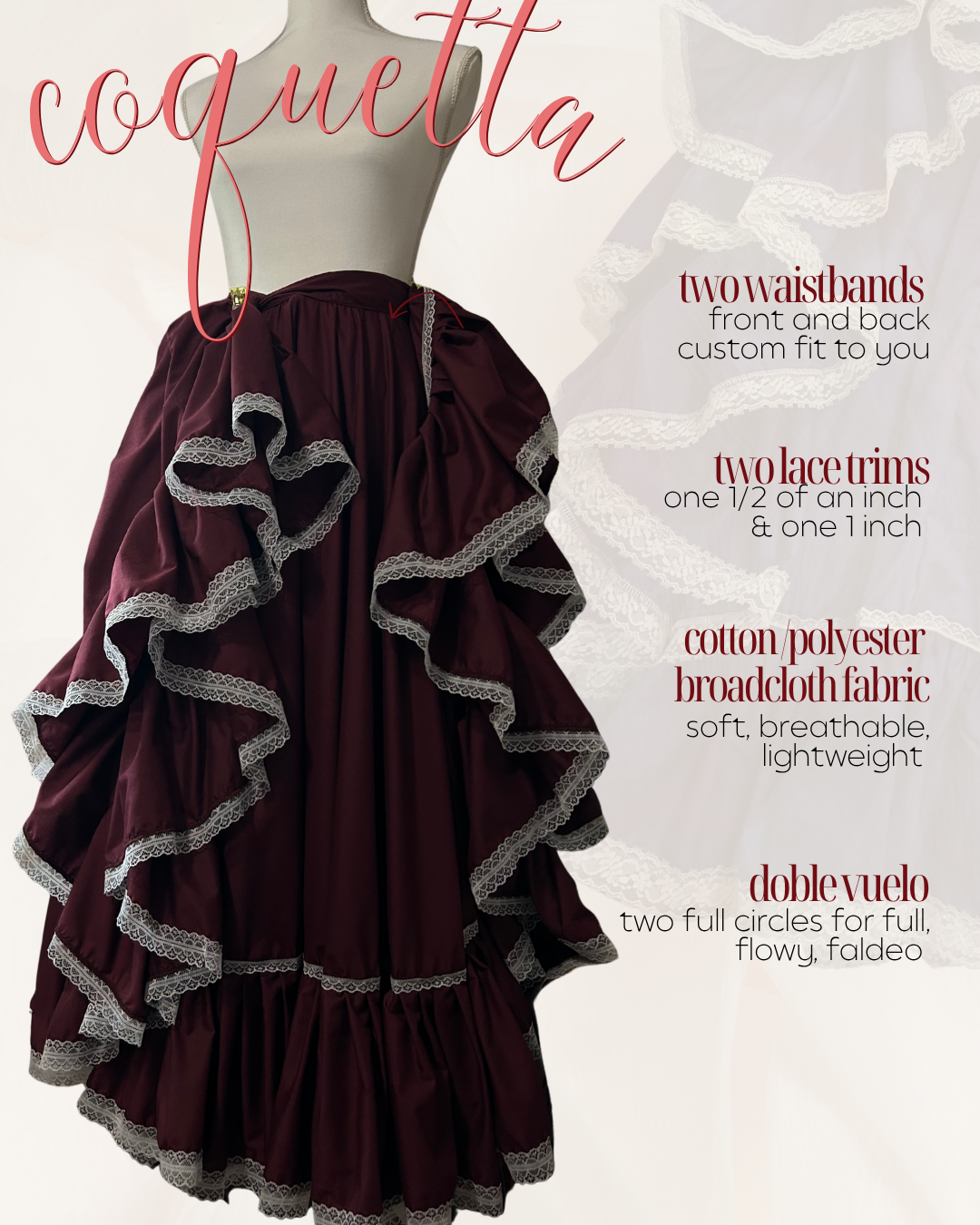 COQUETTA | ballet folklorico doble vuelo skirt | falda de ballet folklorico de doble vuelo