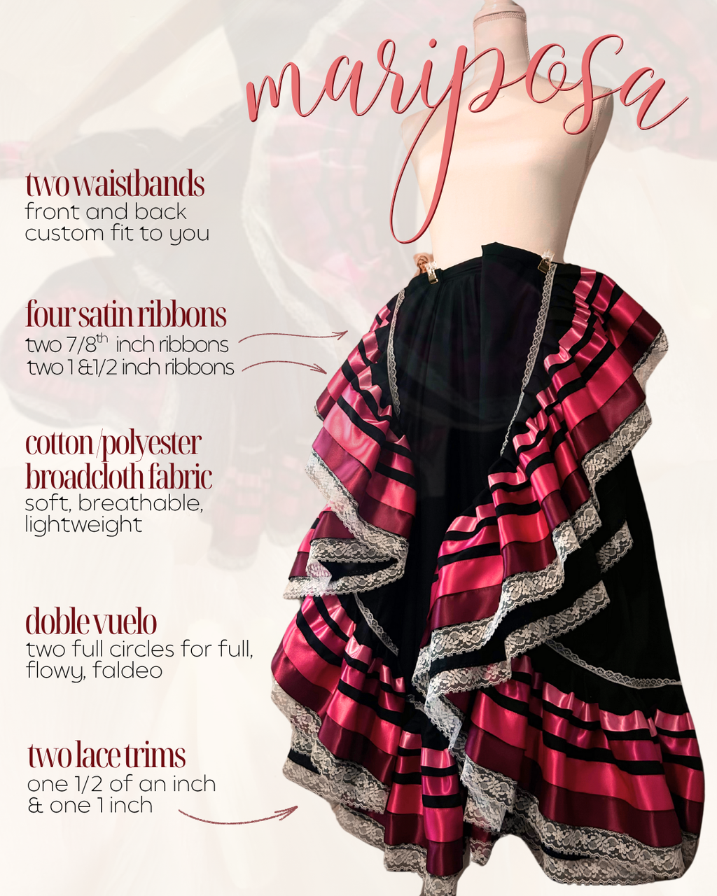 MARIPOSA | ballet folklorico doble vuelo skirt | falda de ballet folklorico de doble vuelo